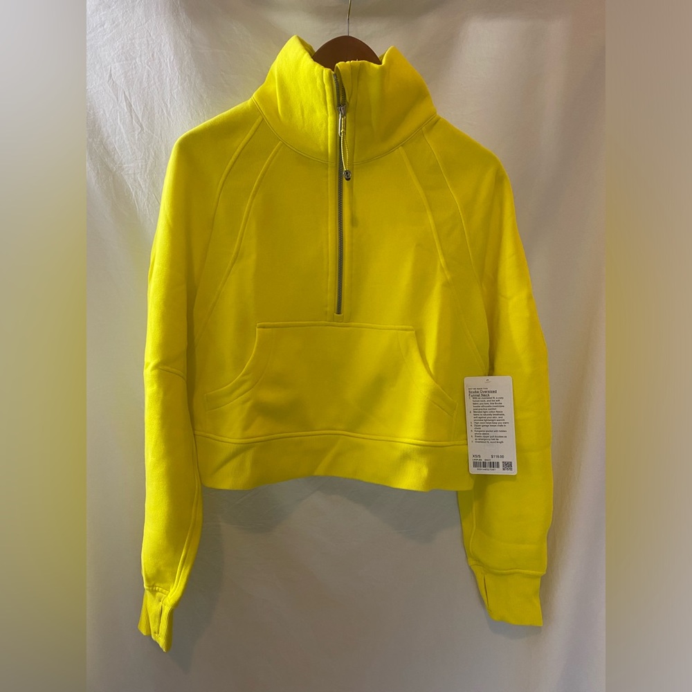 NWT Lululemon Sonic Yellow XS/SM Oversize Half Zip Funnel Neck Pullover LW3FJ6S